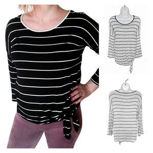 Cable & Gauge | Grey Black Striped Tie Front Tee M
